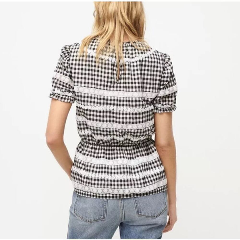J Crew Black and White Plaid Daisy Peplum Plaid Cotton Blouse size Medium - Picture 2 of 8